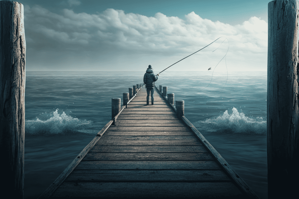 fisherman fishing on pier