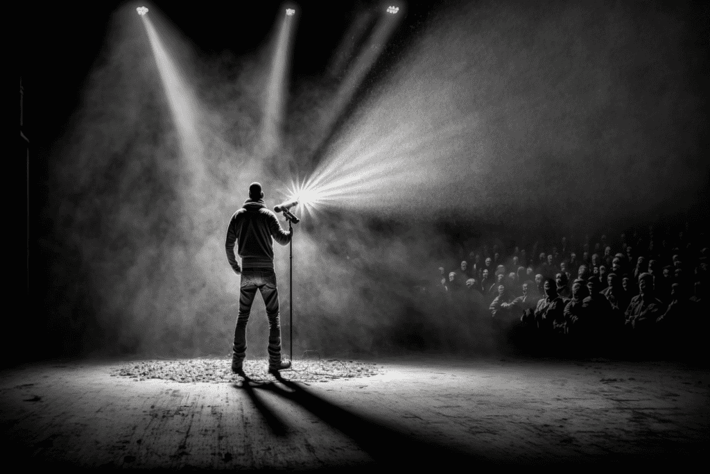 person giving a speech on stage to an audience