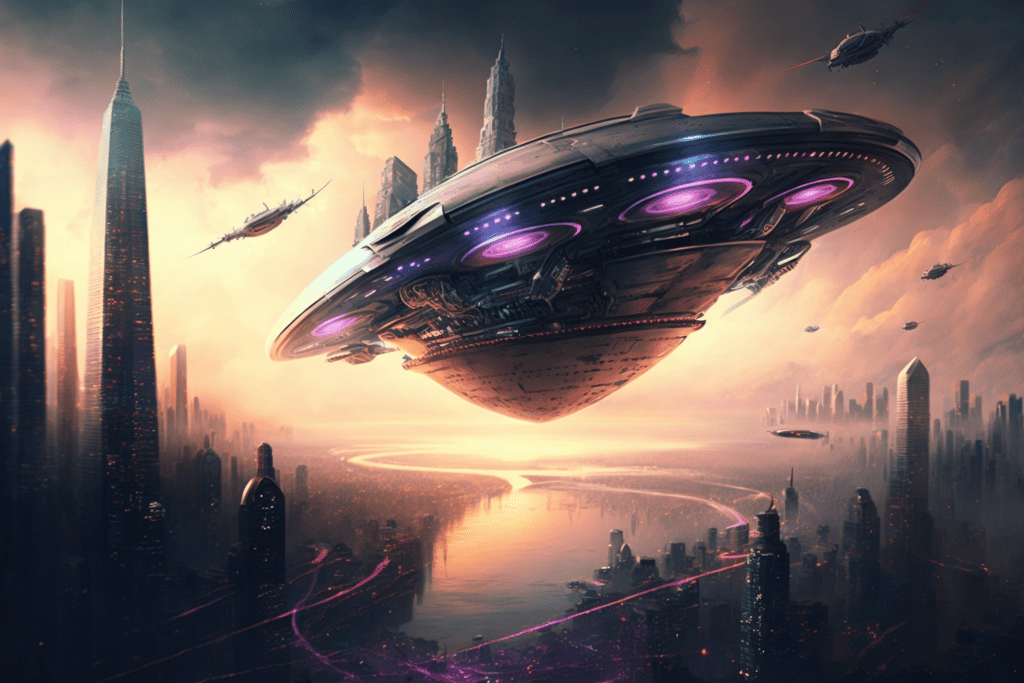 space ship in futuristic environment