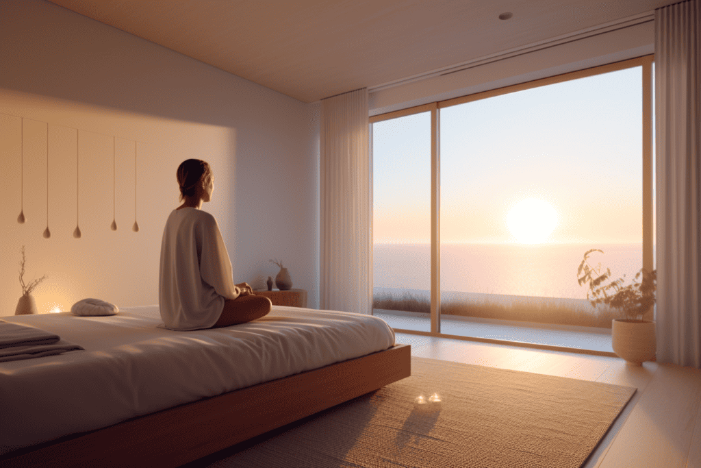 woman-meditating-on-her-bed-at-the-break-of-dawn