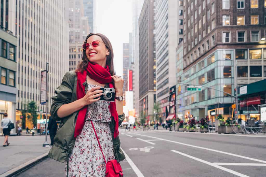 woman exploring city