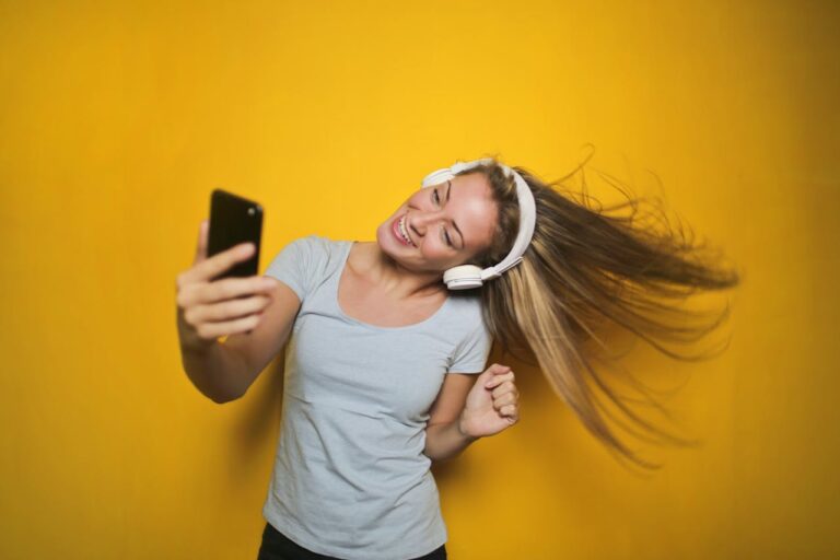 happy woman with headphones